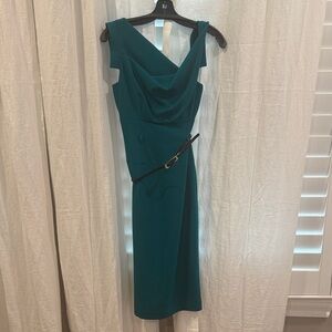 Black Halo Teal Midi Dress with Belt